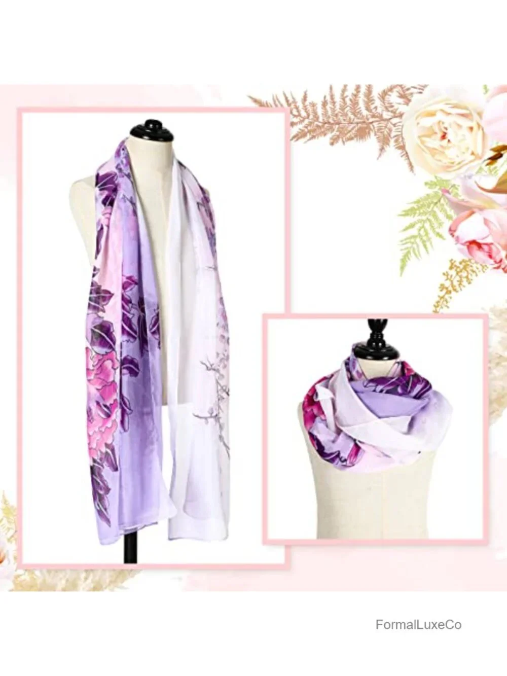 6 Pcs Lightweight Georgette Floral Print Scarves for Women Dressy Long Thin